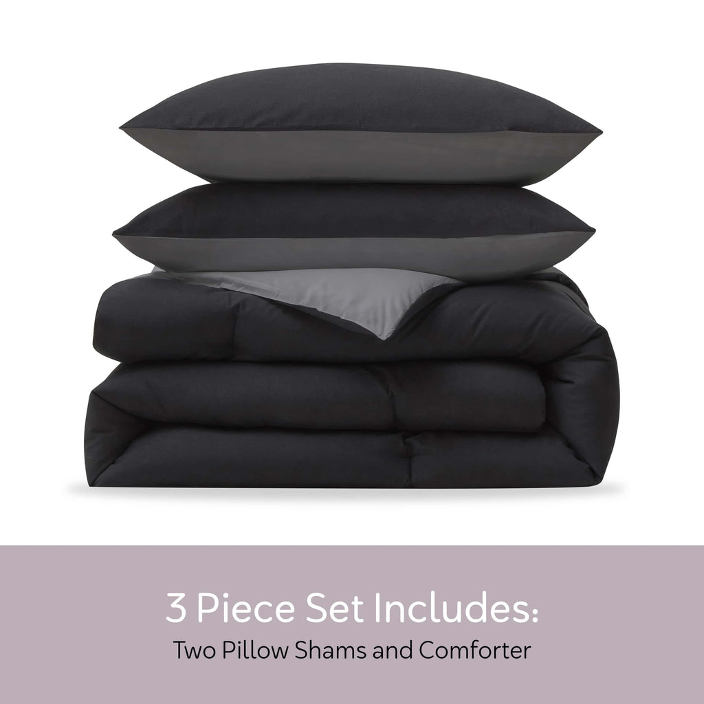 Comforter Sets, All Season Lightweight Reversible Queen Comforter Set, 3-Pc Bedding Sets, Black/Charcoal gray - Image 4