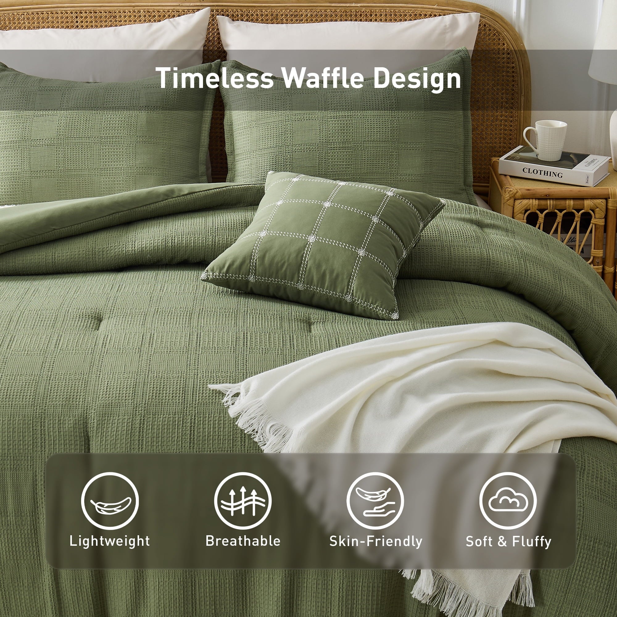 Waffle Weave Comforter Set with Throw Blanket for Couch, 5-Piece King/Cal King Size Lightweight Comforter Bet Set for... - Image 3