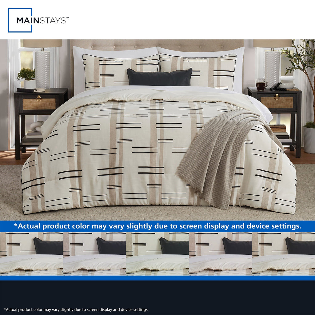 Full/Queen Comforter Set, All-Season, 5-Piece, Tan Modern - Image 5