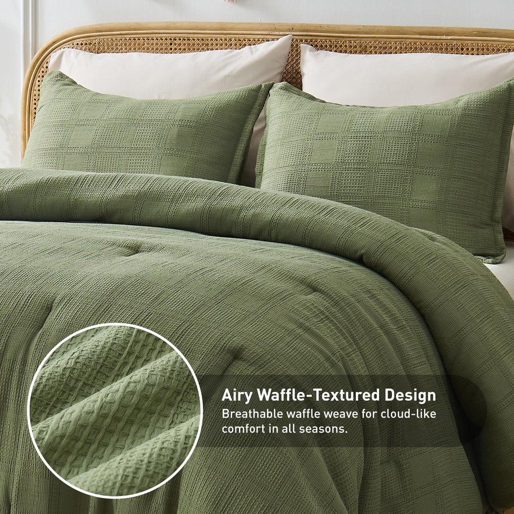 Waffle Weave Comforter Set with Throw Blanket for Couch, 5-Piece King/Cal King Size Lightweight Comforter Bet Set for... - Image 2