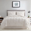Comforter Set, 3-Piece, Queen, Pleated Wrinkle-Resistant Microfiber Bedding, Ivory, All-Season