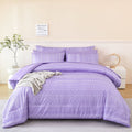 RYNGHIPY 8-Pieces Boho Bedding Set Full Lavender Striped Bed in a Bag for Girls Women Soft Fluffy Purple Comforter Set with Sheet for All Se