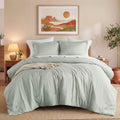 Full/Queen Comforter Sets, Reversible 3 Piece Extra Soft Bedding Set, Chambray Print Sage Green Comforter Bed Set wit...