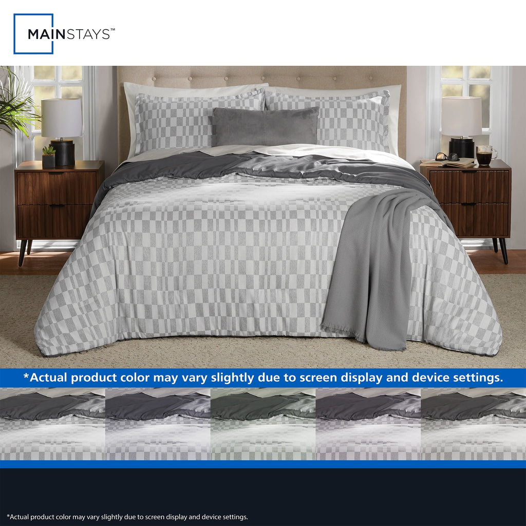 Full/Queen Comforter Set, All-Season, 5-Piece, Soft Silver Check - Image 5